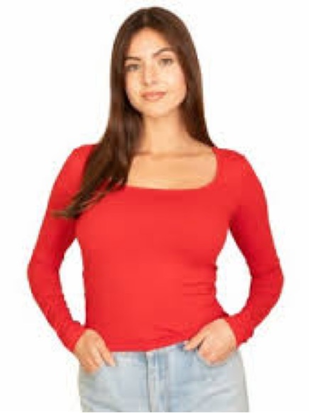 Scoop Neck Long-Sleeve Top in Vibrant Red